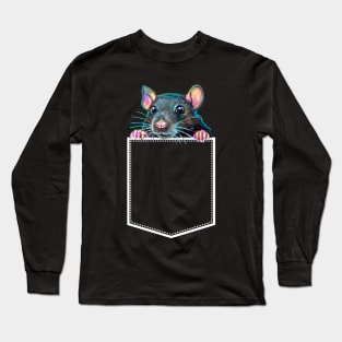 Cute Rat in Pocket Shirt for Dark Colors by Robert Phelps Long Sleeve T-Shirt